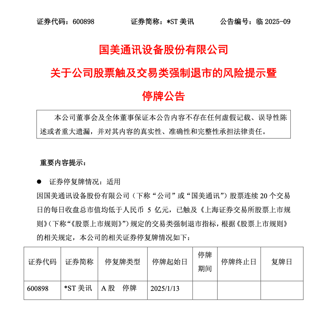 市值退市!新规后首家